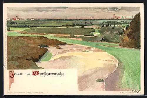 Künstler-AK Heinrich Kley: Grosshesselohe, Isarpartie