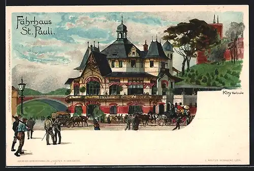 Künstler-AK Heinrich Kley: Hamburg-St. Pauli, Restaurant Fährhaus St. Pauli