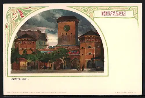 Lithographie München, Blick zum Isarthor