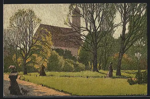Künstler-AK Ernst E. Schlatter: München-Schwabing, Kapelle an der Gasteig
