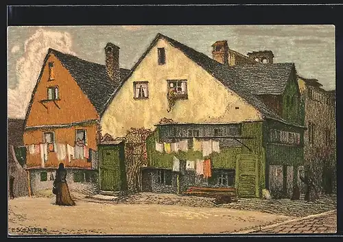 Künstler-AK Ernst E.Schlatter: München-Au, Alte Häuser