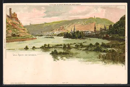 Künstler-AK Carl Biese: Bingen, Panoramablick ins Rheintal