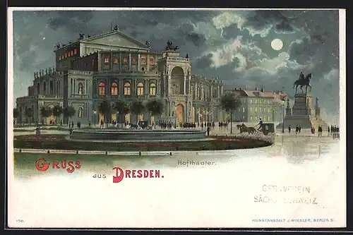 Mondschein-Lithographie Dresden, Hoftheater und Denkmal