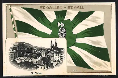 AK St. Gallen, Teilansicht von oben, Kantonenfahne