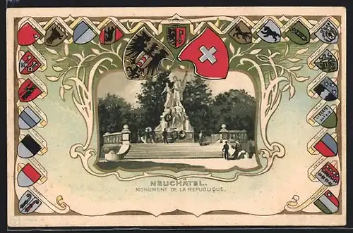 Passepartout-Lithographie Neuchâtel, Monument de la Republique