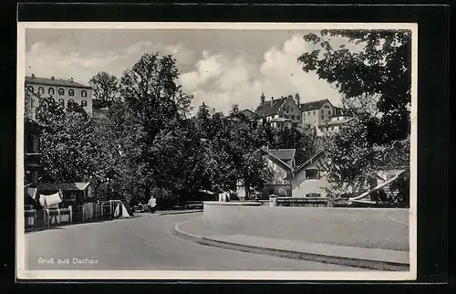 AK Dachau, Ortspartie an der Brücke