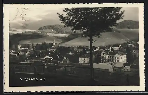 AK Aspang, Ortsansicht mit Kirche aus der Vogelschau