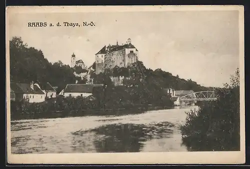 AK Raabs a. d. Thaya, Flusspartie mit Brücke