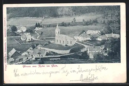 AK Rohr im Gebirge, Ortsansicht mit Kirche aus der Vogelschau
