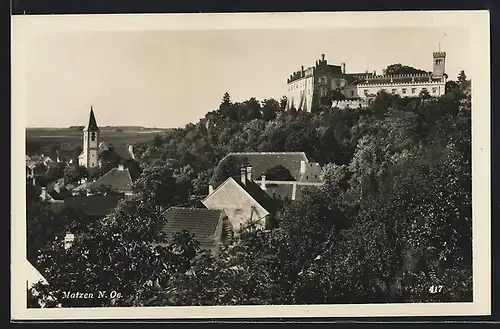 AK Matzen, Ortsansicht mit Kirche und Schloss