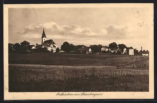 AK Aufkirchen am Starnbergersee, Totale mit Kirche