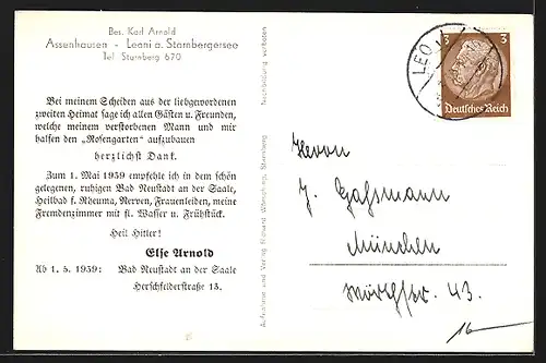 AK Assenhausen-Leoni, Cafe Rosengarten, Denkmal