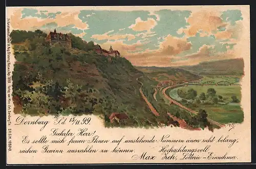 Lithographie Dornburg, Gesamtansicht um 1900