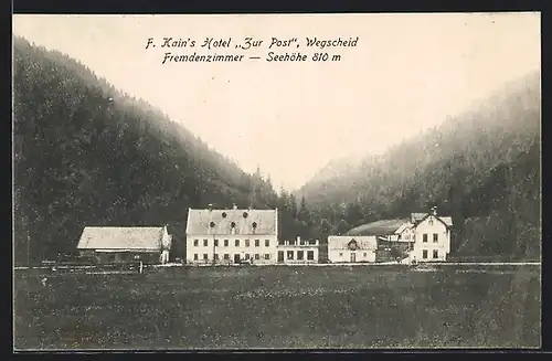 AK Wegscheid, Hotel Zur Post mit Umgebung, Bes. F. Kain