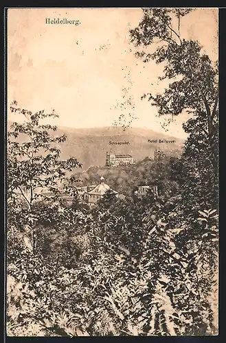 AK Heidelberg, Blick auf Schlosshotel und Hotel Bellevue