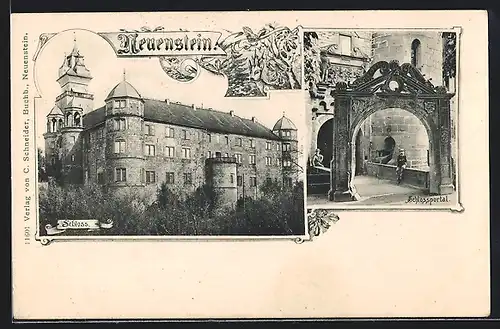 AK Neuenstein, Blick zum Schloss, Schlossportal