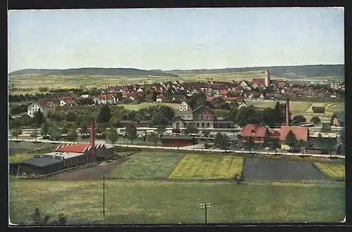 AK Riedlingen, Teilansicht mit Fabrik, Bahnhof und Kirche