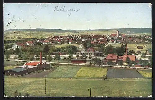 AK Riedlingen, Teilansicht mit Fabrik, Bahnhof und Kirche