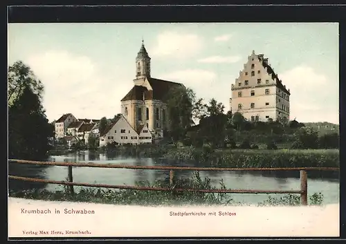 AK Krumbach, Stadtpfarrkirche mit Schloss