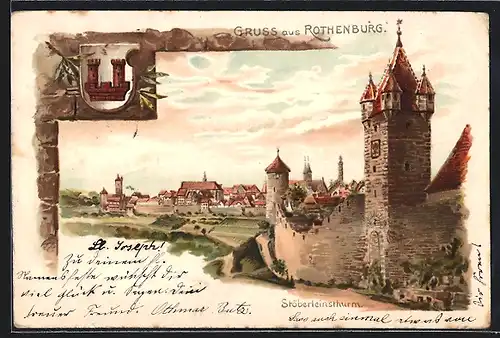 Lithographie Rothenburg, Partie mit Stöberleinsturm