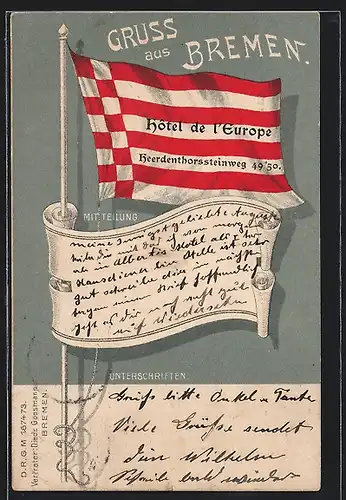 AK Bremen, Stadtflagge, Gruss aus Bremen