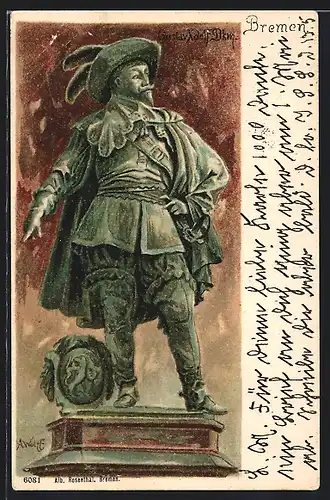 Lithographie Bremen, Gustav Adolf Denkmal