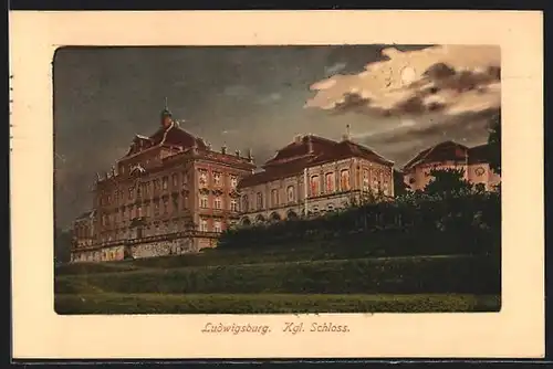 Präge-AK Ludwigsburg, Stimmungsvoller Blick zum Kgl. Schloss