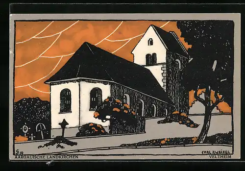 Künstler-AK sign. Carl Zweifel: Veltheim, Blick zur Kirche