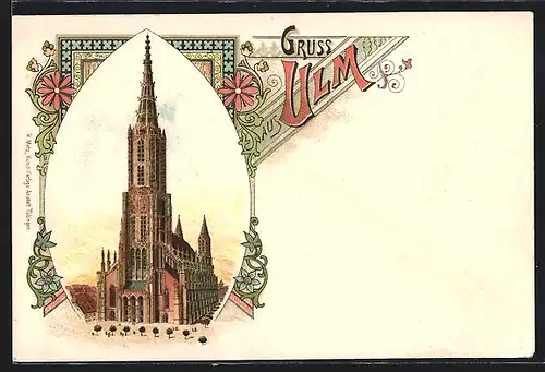 Lithographie Ulm, Frontalansicht des Münster
