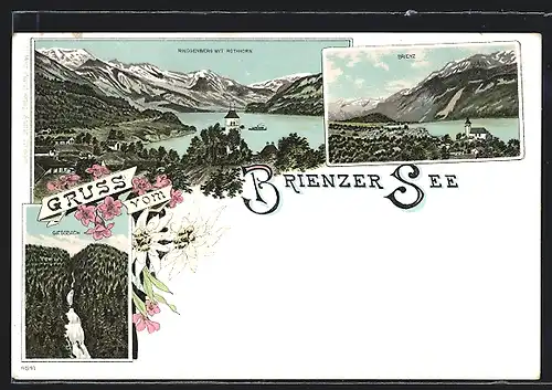 Lithographie Brienz, Gesamtansicht Brienzer See