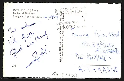 AK Dunkerque, Boulevard Ste-Barbe, Passage du Tour de France