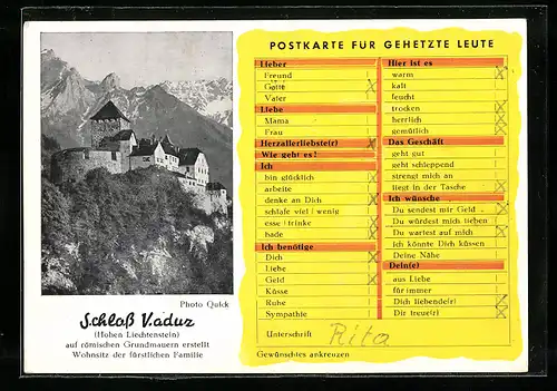 AK Vaduz, Schloss Vaduz, Wohnsitz der fürstlichen Familie