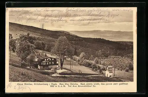 AK Brückenberg i. Rsgb., Hotel Haus Waldau, Bes. Max Osieka