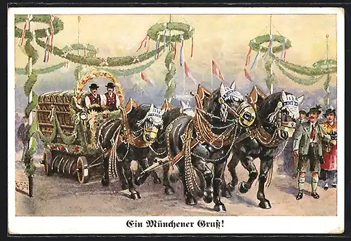 Künstler-AK Ernst Schlemo: München, Bierkutscher auf dem Oktoberfest