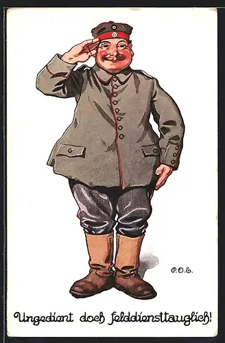 Künstler-AK P. O. Engelhard (P.O.E.): Soldat salutiert