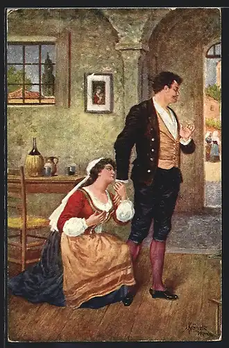 Künstler-AK Kränzle: Cavalleria Rusticana, Frau kniet vor ihrem Mann