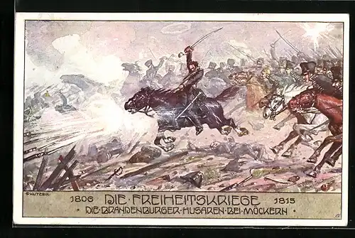 Künstler-AK Ernst Kutzer: Die Freiheitskriege - Brandenburger Husaren bei Möckern