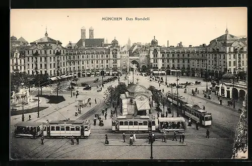 AK München, Rondell mit Strassenbahn