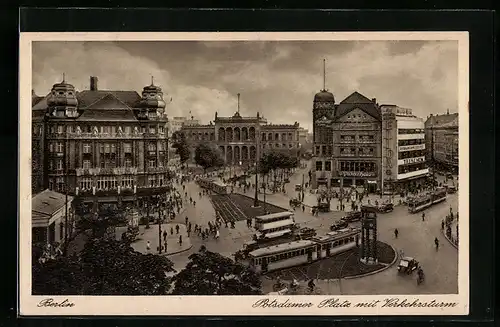 AK Berlin-Tiergarten, Potsdamer Platz, Strassenbahn am Verkehrsturm
