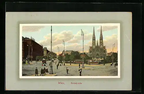 AK Wien, Votivkirche mit Strassenbahn