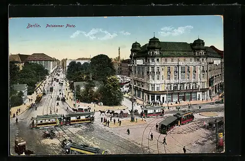 AK Berlin-Tiergarten, Strassenbahnen am Potsdamer Platz
