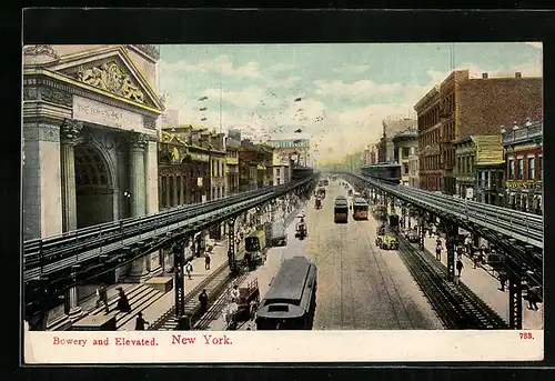AK New York, Bowery and Elevated, Tramway, Strassenbahn