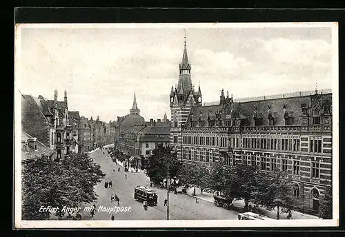 AK Erfurt, Anger mit Strassenbahn und Hauptpost