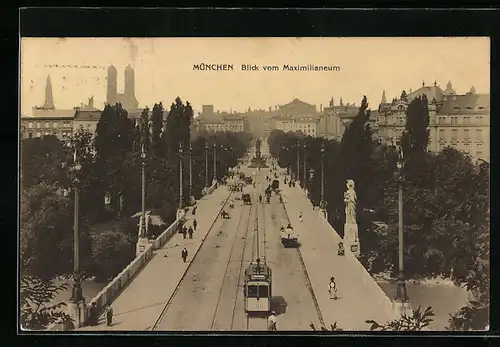 AK München, Blick vom Maximilianeum, mit Strassenbahn