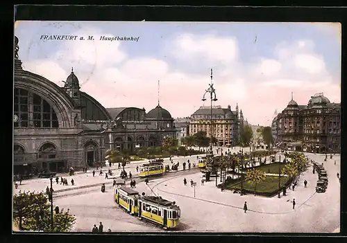 AK Frankfurt a. M., Hauptbahnhof mit Strassenbahn