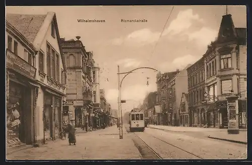 AK Wilhelmshaven, Bismarckstrasse, Strassenbahn
