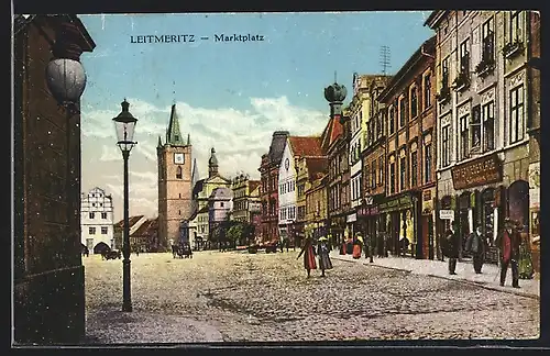 AK Leitmeritz, Marktplatz mit Geschäften