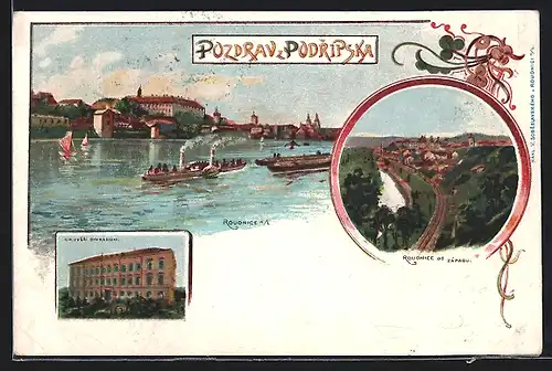 Lithographie Roudnice N. L., Panorama