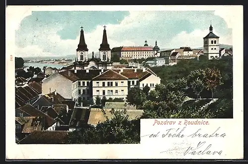 AK Roudnice, Teilansicht mit Kirche