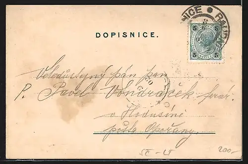 AK Roudnice, Teilansicht mit Kirche